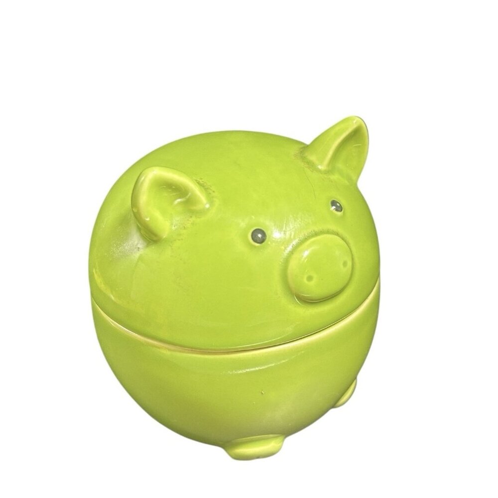 Whimsical Grasslands Road Vintage Green Pig Sugar Bowl w Lid and Spoon (Tail)